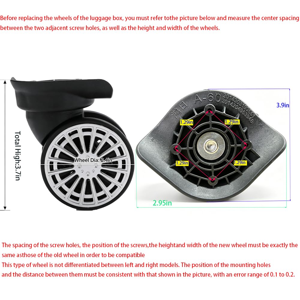 1 Pair Suitcase Luggage Wheel Replacement, 4-Hole Mounting 360° Rotating Swivel Casters Replacement for Suitcases Trolleys Repair Kit