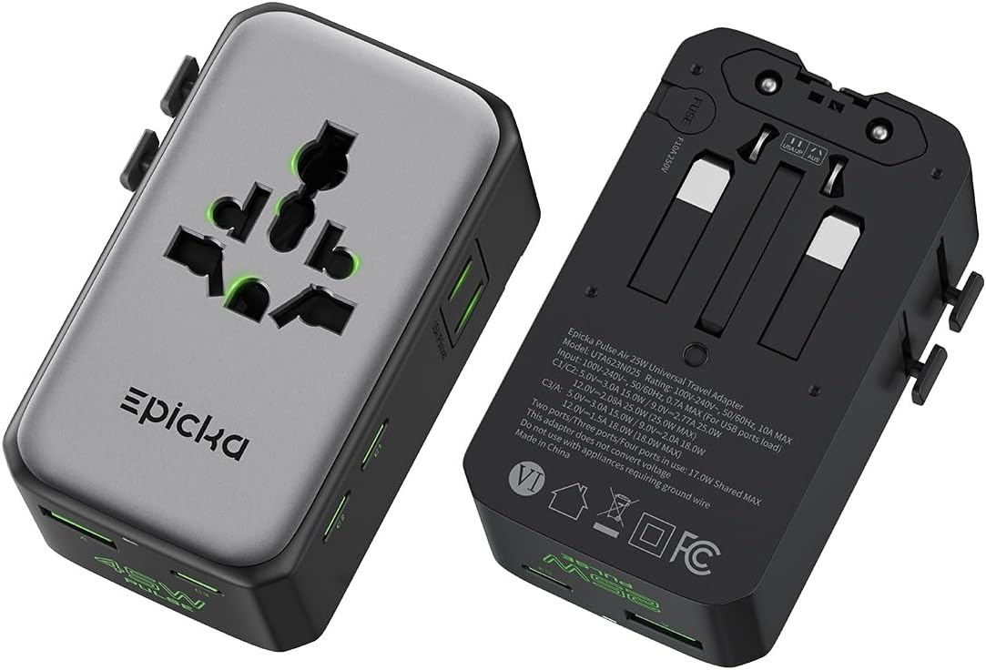 EPICKA Pulse Air 45W Universal Travel Adapter PD with 2AC/3USB-C/1USB-A