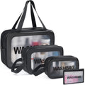 YuanCheng 4pcs PU Leather Portable Toiletry Bags with Handle, Translucent Waterproof travel Make up Bags for Women, Large Capacity Travel Cosmetic Bags