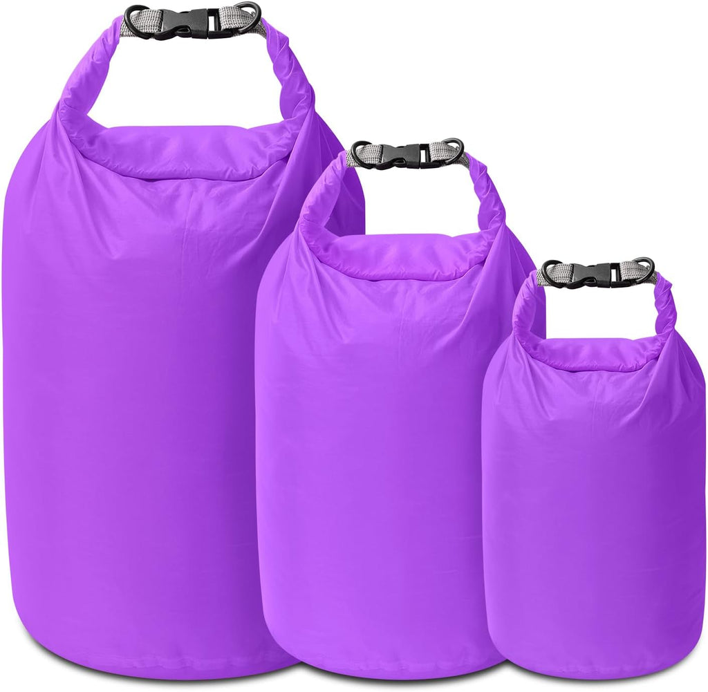 Dry Bag Set, Waterproof Small Lightweight Dry Bags for Paddle Board Kayaking, Fishing, Camping(Purple, 2L+5L+10L)