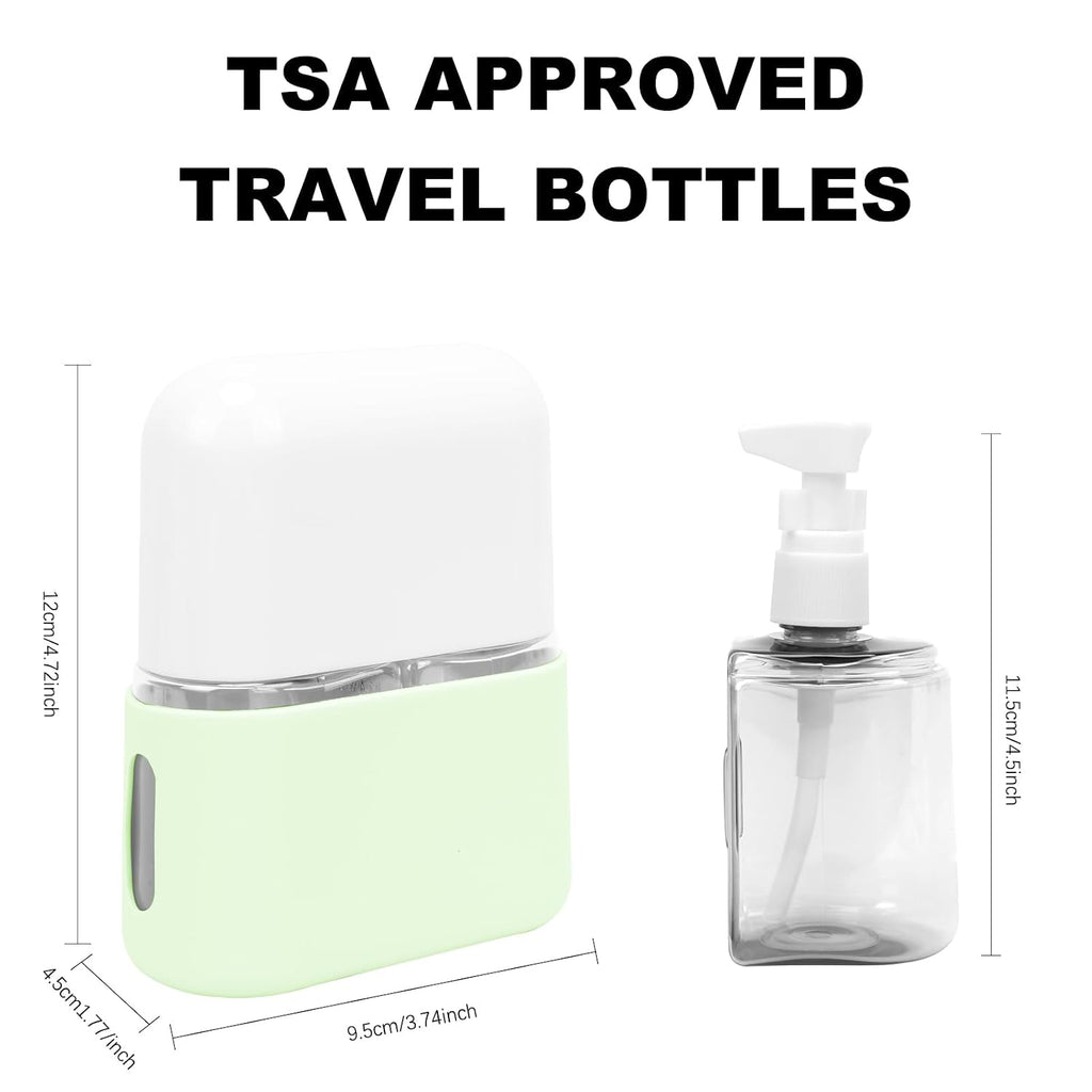 Skycase Travel Bottles - Leak Proof Refillable Tsa Approved Travel Size Toiletries, 2 in 1 Liquid Bottles Containers with Labels and Funnel Airplane Accessories Kits for Lotion Liquid (Green)
