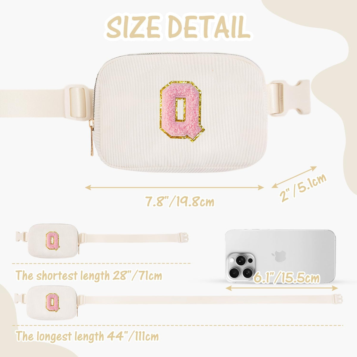 Gitus Gifts for Teen Girls Birthday Gifts for Daughter Sister Friends Initial Belt Bag Fanny Pack Crossbody Bags Girls Gifts Age 6-8 8-10 10-12 Trendy Stuff Travel Essentials (Ivory-Q)