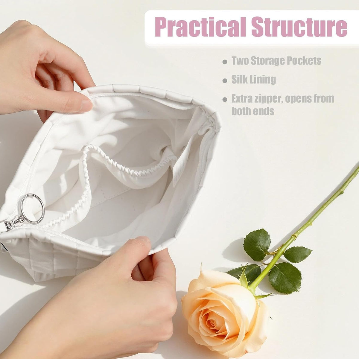 A-Z BAG Personalized Makeup Bag for Women, Bridesmaid Gifts (S, Diamond)