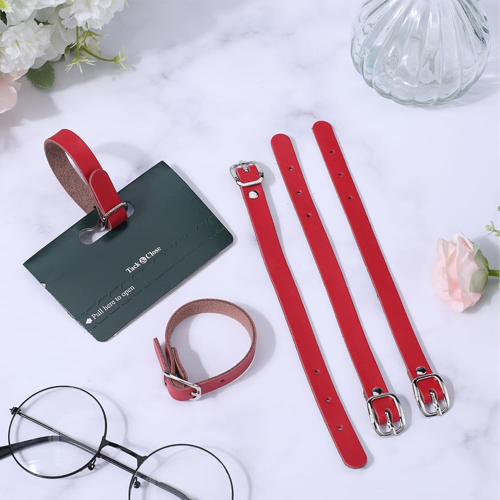 GORGECRAFT 10PCS 8 Inch Cowhide Leather Luggage Labels Strap Red Luggage Tags Adjustable Replacement Belts with Buckle Watch Band Strap for ID Card Pass Holder Travel Storage Hanging Supplies