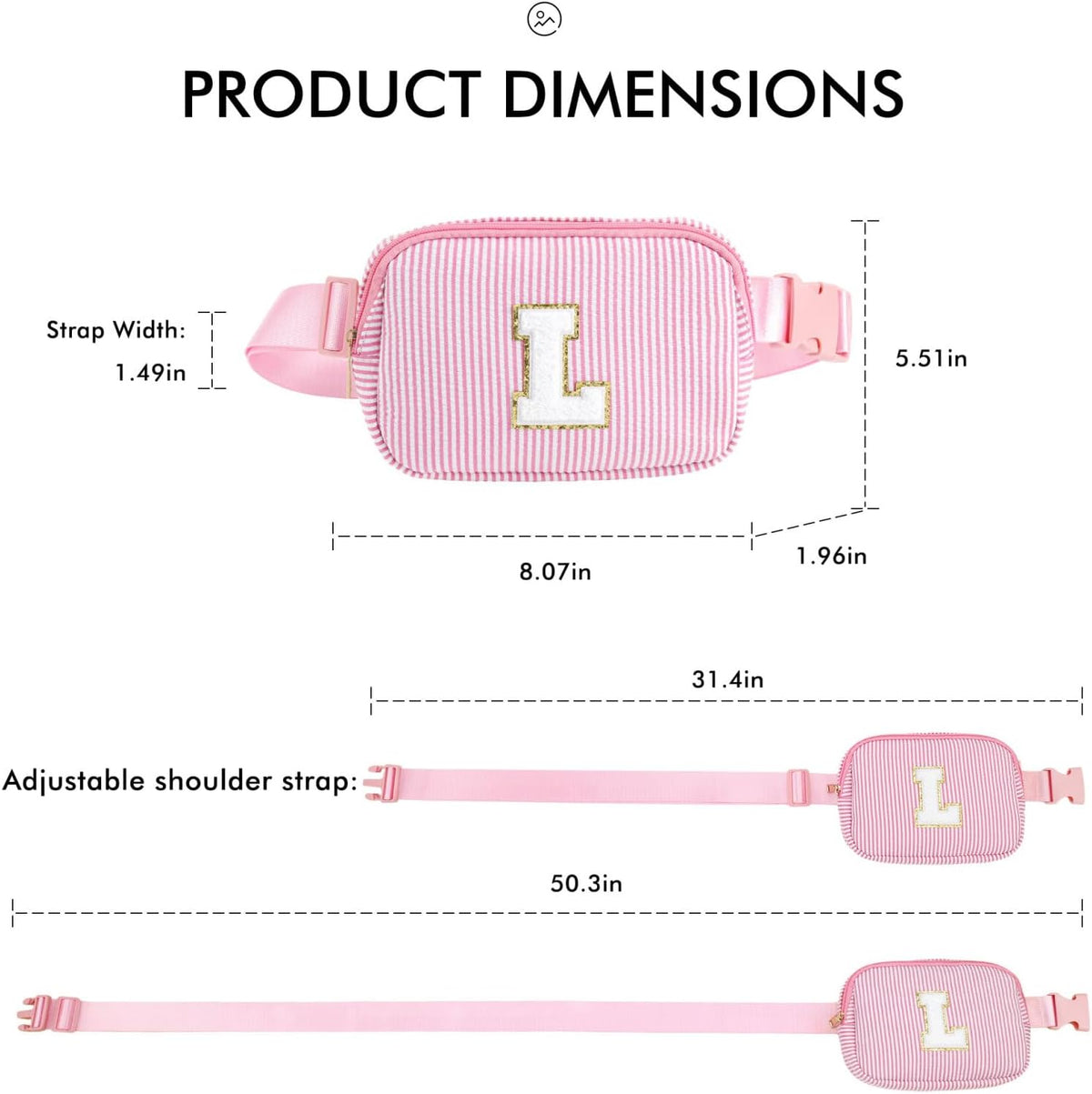 YOOLIFE Initial Belt Bag Crossbody Bag for Girls Kids Birthday Gifts Pink D