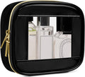 Small Clear Makeup Bag for Purse, Mini Waterproof Clear Cosmetic Bag Case Organizer, TSA Approved Square Small Makeup Case Pouch with Zipper, Car Travel Essentials for Women (Black-2, Mini)