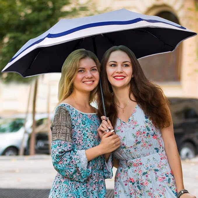 CUBY Cute Sun UV Umbrella for Kids, Girls & Women – Auto Open/Close Umbrellas with Easy Section-by-Section Folding, Portable Compact Travel Parasol with Carabiner Hook & SPF 50+ Sun Protection (Light Blue)
