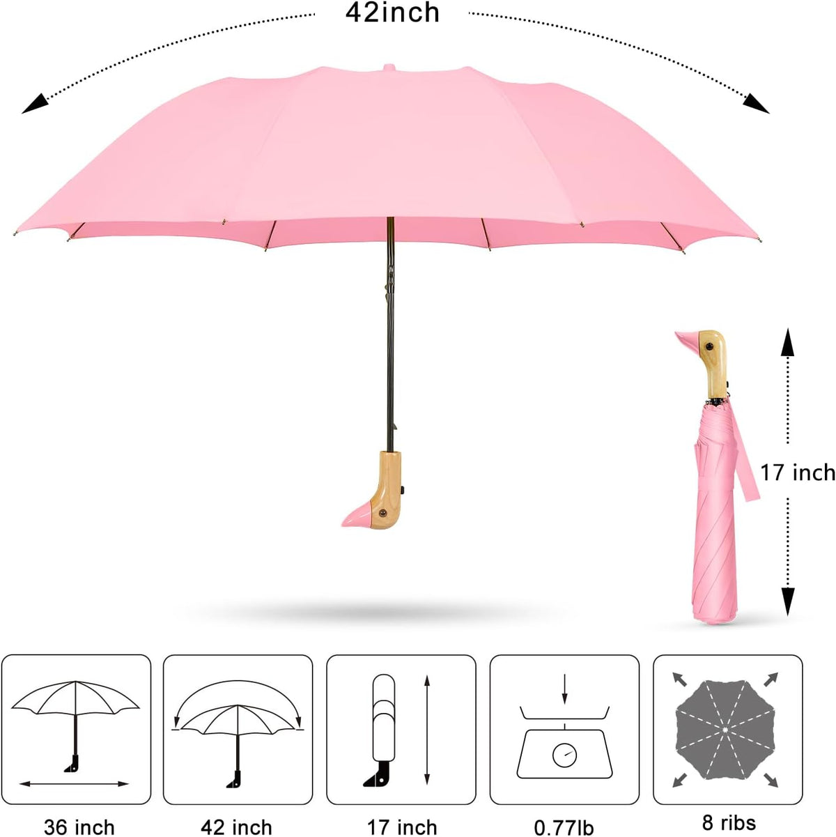 Duck Umbrella Travel Size Cute Compact Portable Waterproof for Kids Gifts