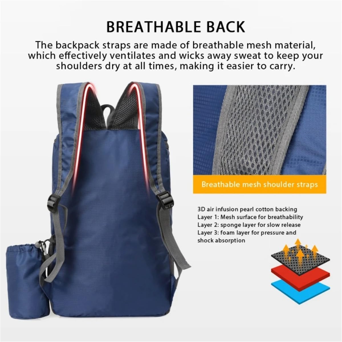 Portable Foldable Backpack Folding Mountaineering Bag, Ultralight Outdoor Cycling Rucksack, Travel Hiking Knapsack (Black)