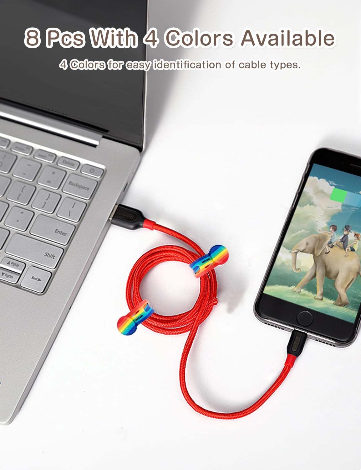 Kanemc 8 Pack Magnetic Cable Tie, 4.72'' Silicone Long Cord Ties