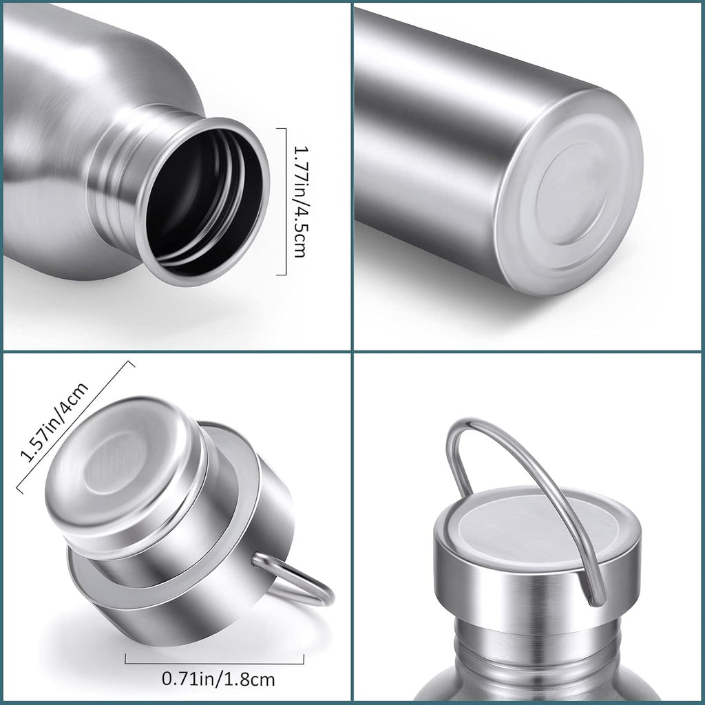 CHENGU 4 Pack Single Wall Stainless Steel Water Bottles 304 18/8 Metal Water Bottle Camping Bottles for Sports, Cyclists, Runners (Silver,26 oz)