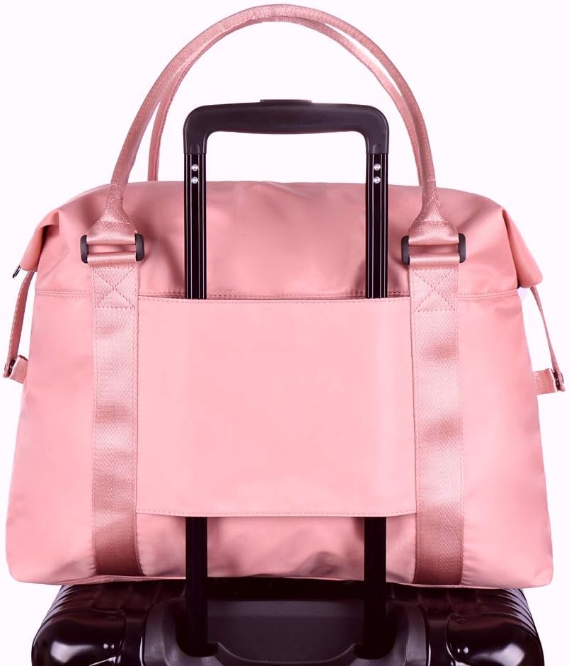 Sunshinejing Unisex Large Travel Shoulder Weekender Overnight Bag Handbag Gym Tote Bag with Trolley Sleeve (Pink)