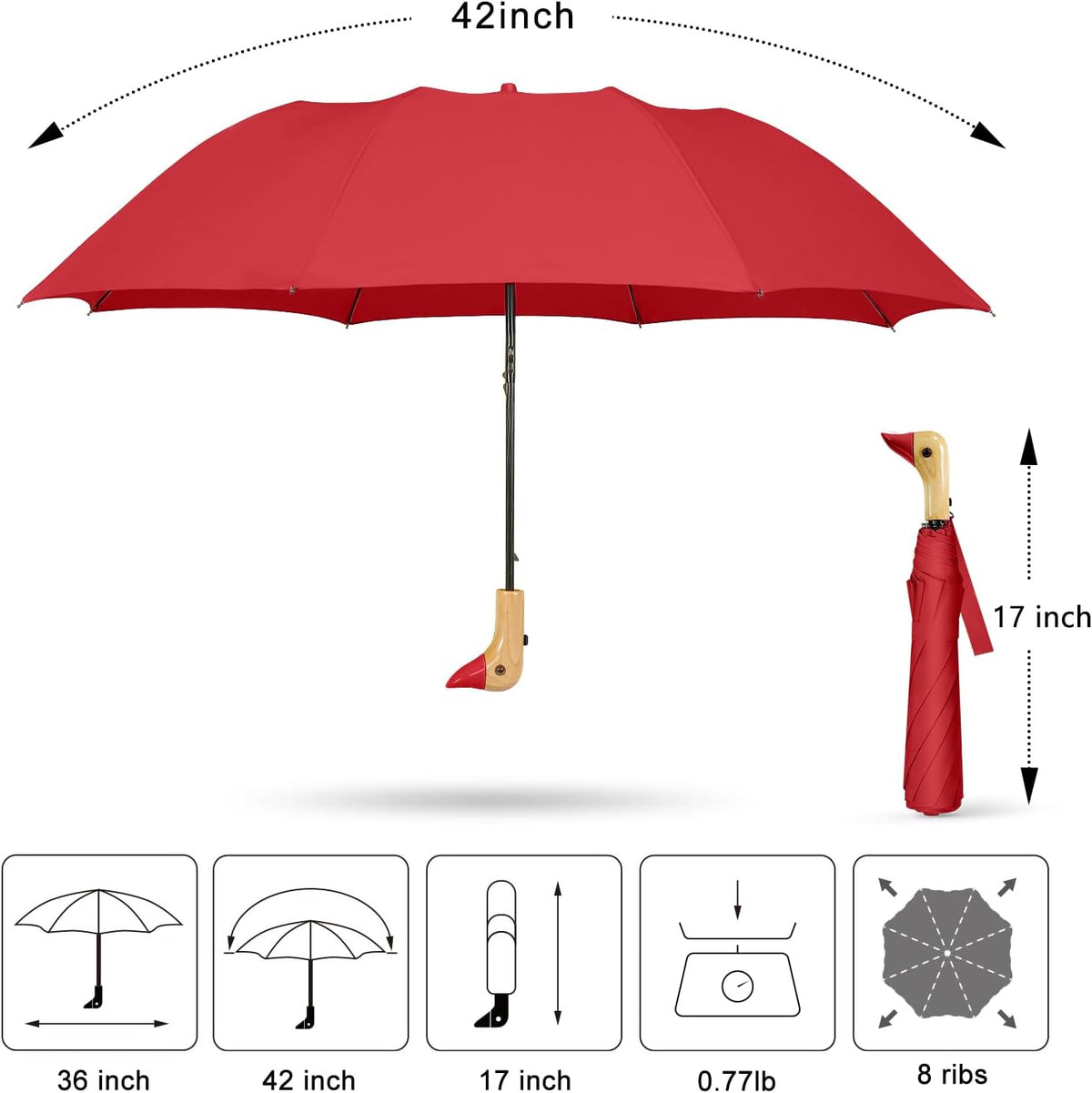 Duck Umbrella Travel Size Cute Compact Portable Waterproof for Kids Gifts