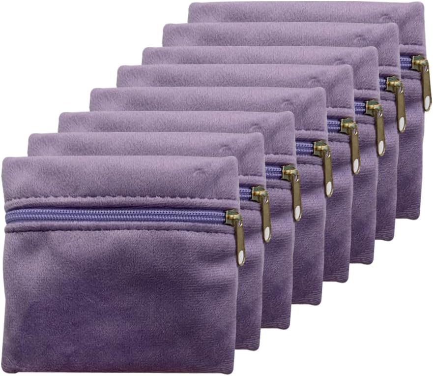 8pcs Small Velvet Jewelry Pouches with Zipper Gift Bags for Bracelet Necklace,Ring,Earrings,Earphone,Wedding Favors, Party Favors,Travel,3.94" X 3.94" (Purple)