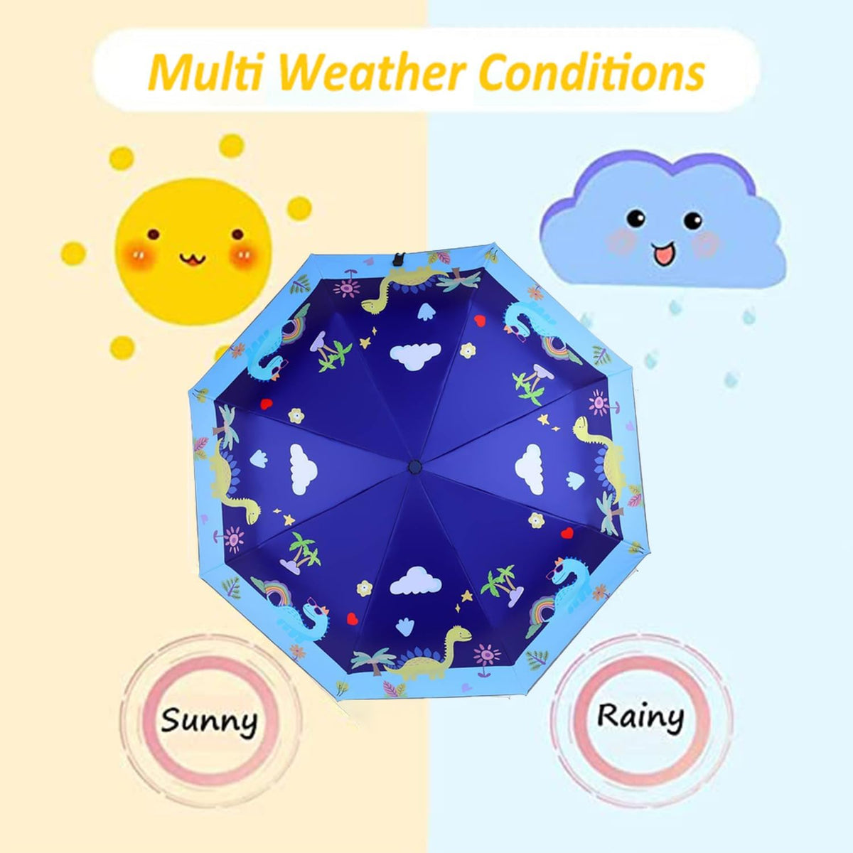 Kids Umbrella for Girls & Boys, Foldable Telescopic Cute Umbrella for Toddler with Auto Open/Close , Anti-UV Safe Design Children Travel Umbrellas 360° Reflective Strip, Compact & Lightweight & Durable Brolly