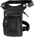 Le'aokuu Mens Genuine Leather Outdoor Sporting Hicking Waist Hip Pack Messenger Shoulder Drop Leg Thigh Bag Pouches For Women G1011 (G1011 Black 2)