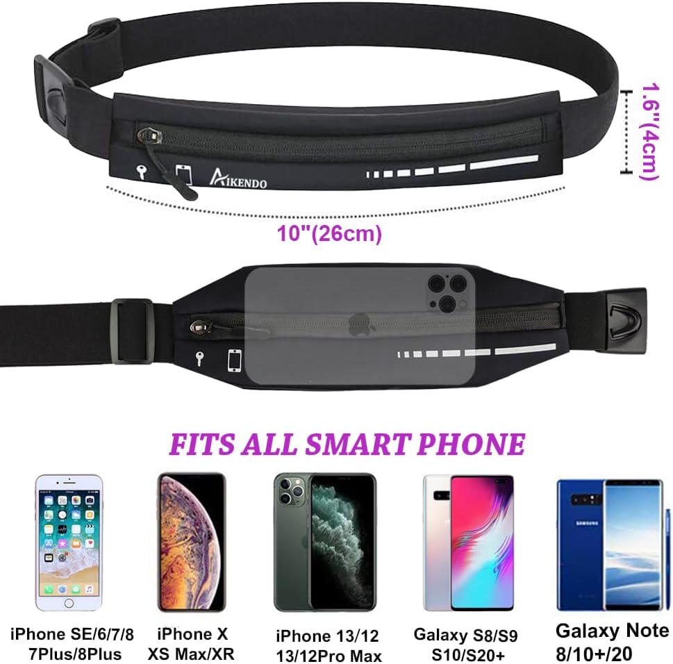 AIKENDO Slim Running Belt for Women Men,Runners Fanny Pack Phone Holder