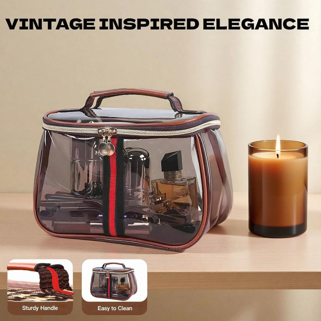 New Retro Vintage Vanity Bag, Clear Makeup Organizer with Handle