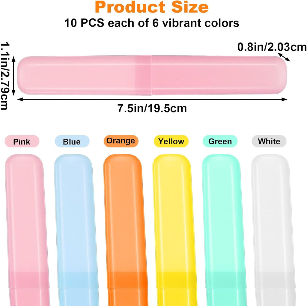 60 PCS Travel Toothbrush Holders, Bulk Plastic Toothbrush Case Cover with Ventilation Holes, Portable Dust-Proof Toothbrushes Storage for Travel, Home, Camping - 6 Assorted Colors