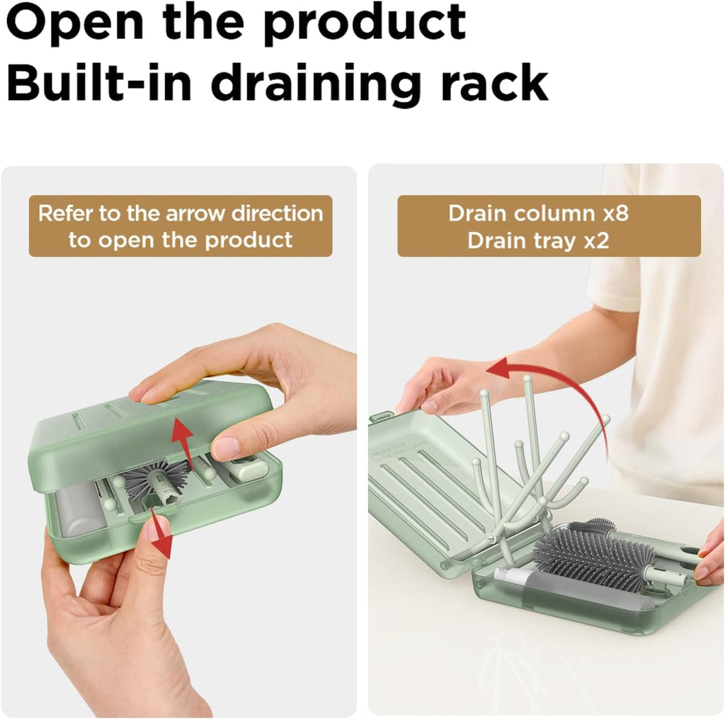 YOTIME Travel Bottle Brush Set, Foldable Drying Rack, Dispenser