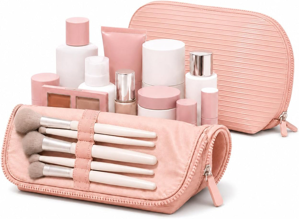 APT 1101 Standing Foldable Makeup Bag for Travel, Vertical Folding Down Design, Organized Cosmetic & Skincare Bag