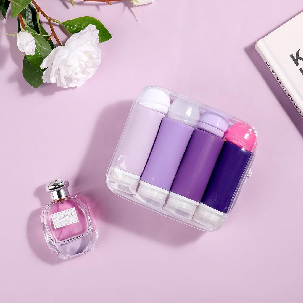 Muslish 21 Pack Travel Bottles for Toiletries, Leak-Proof TSA Compliant Silicone Travel Size Containers for Shampoo and Conditioner, BPA Free with Toiletry Bag (Purple)