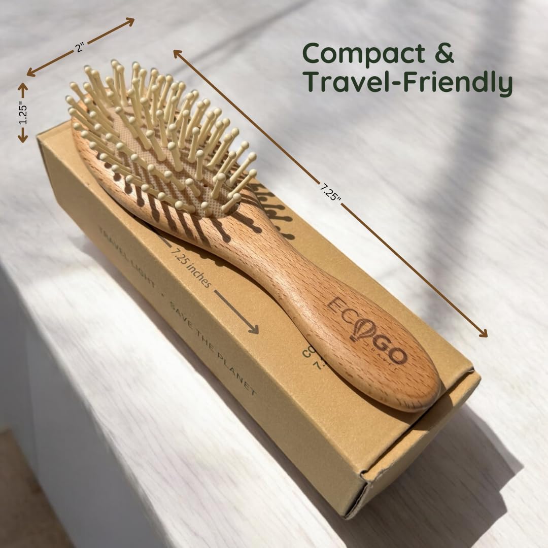 Small Wooden Hair Brush – Bamboo Bristle Brush – Compact, Travel-Friendly, Fits in Purse or Pocket – Great Gift Idea for Women, Men & Kids – Scalp Massage, Ergonomic Handle