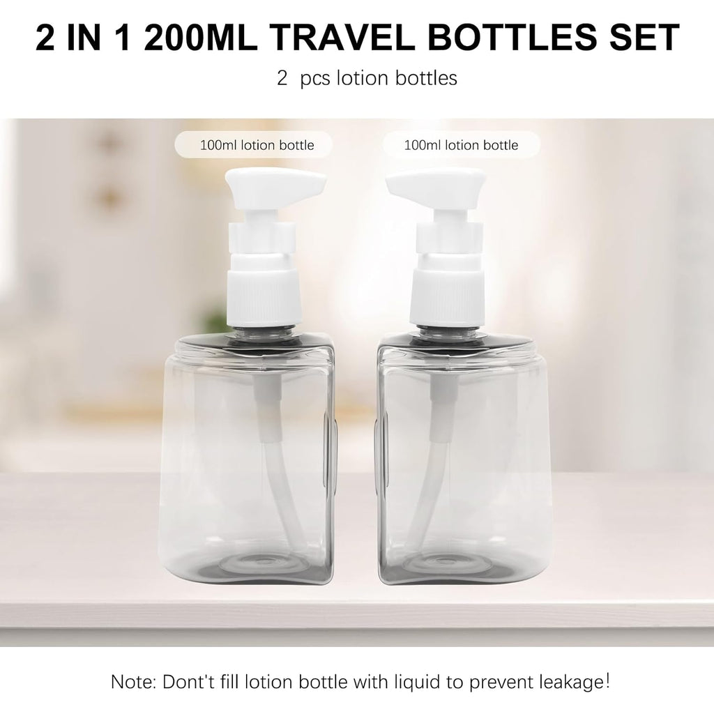 Skycase Travel Bottles - Leak Proof Refillable Tsa Approved Travel Size Toiletries, 2 in 1 Liquid Bottles Containers with Labels and Funnel Airplane Accessories Kits for Lotion Liquid (Green)