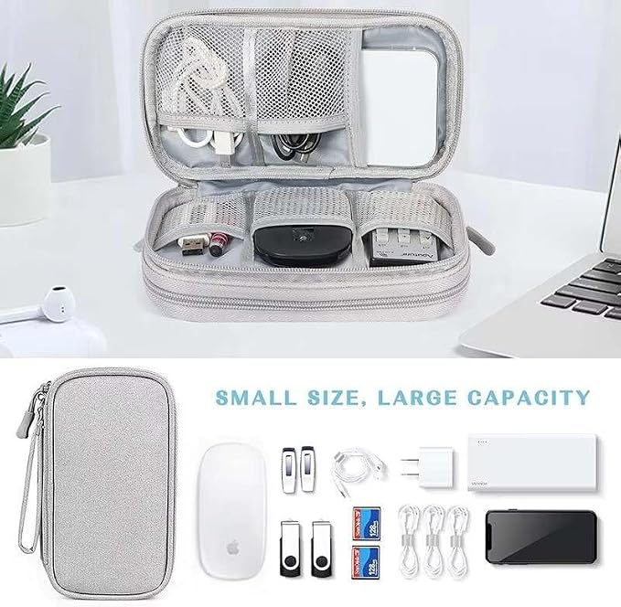 Travel Cable Organizer Pouch, Double Layer Electronics Organizer Case for Cables, Chargers, USB Drives & Accessories, Portable Travel Storage Bag (Black)