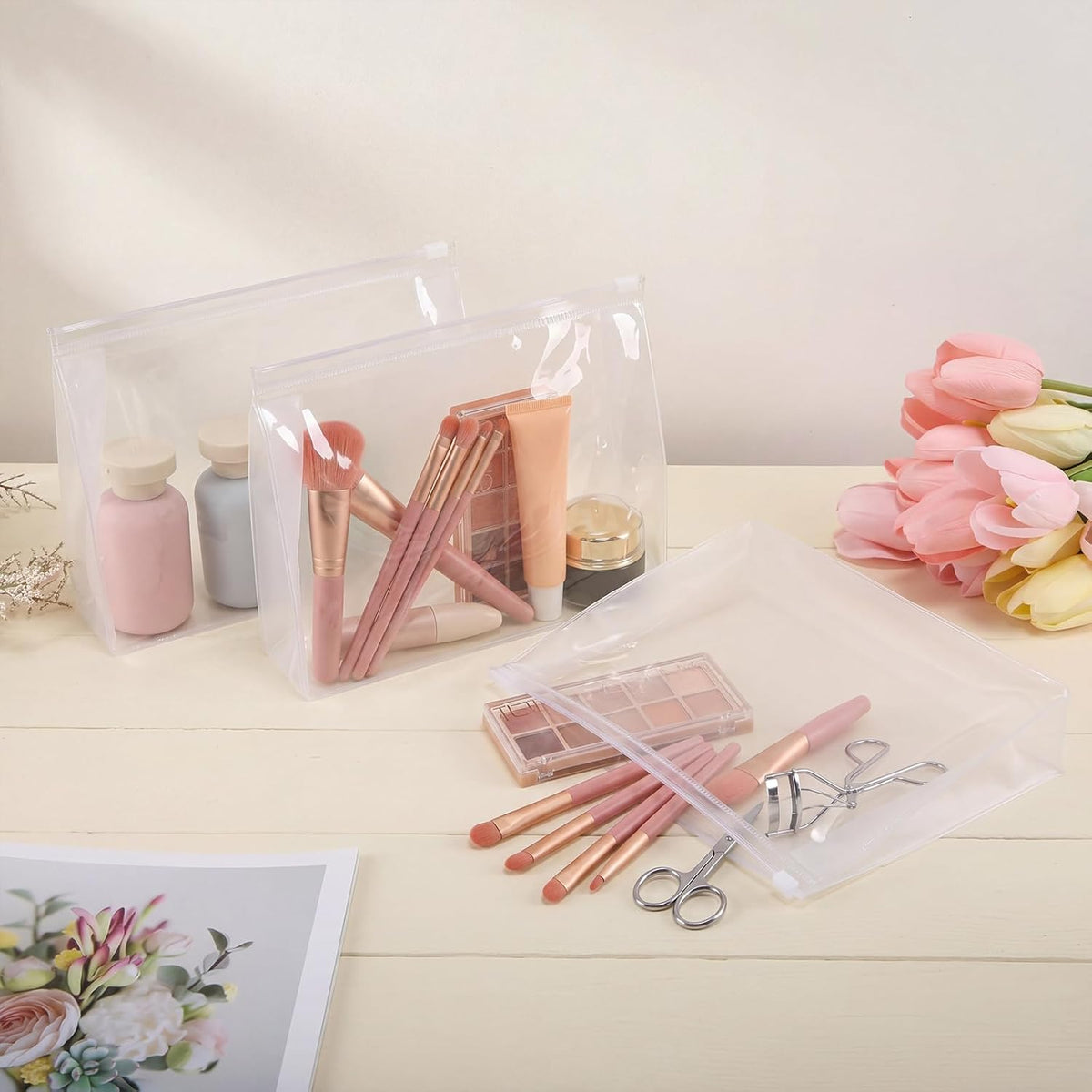Xuniea 25 Pcs Mini Clear Zipper Makeup Bags,7.8 x 5.9 x 1.9 in