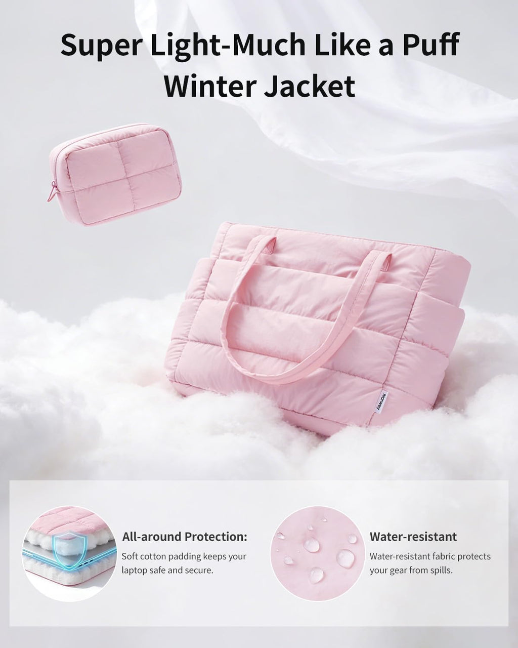 Narwey Nylon Puffer Tote Bag for Women, Quilted Work Nurse Teacher Tote Bag