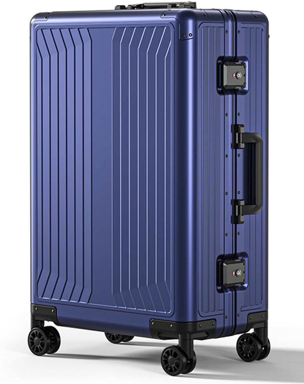 Premium Aluminum Large Checked Luggage 28”, Metal Shell Zipperless Suitcase with Spinner & Removable Wheels, Size 31.10"x19.69"x11.02", 14.11 lbs, Includes 2 Spare Wheels & TSA Lock (Blue)