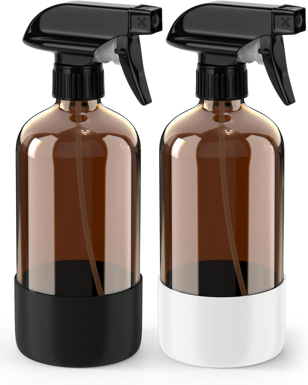 Bontip Glass Spray Bottle with Silicone Sleeve Protection, Amber Glass Spray Bottle Set for Window Cleaner Aromatherapy Facial Hydration Watering Flowers Hair Care 2 Pack/16 oz (Black & White, 16 oz)