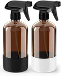 Bontip Glass Spray Bottle with Silicone Sleeve Protection, Amber Glass Spray Bottle Set for Window Cleaner Aromatherapy Facial Hydration Watering Flowers Hair Care 2 Pack/16 oz (Black & White, 16 oz)