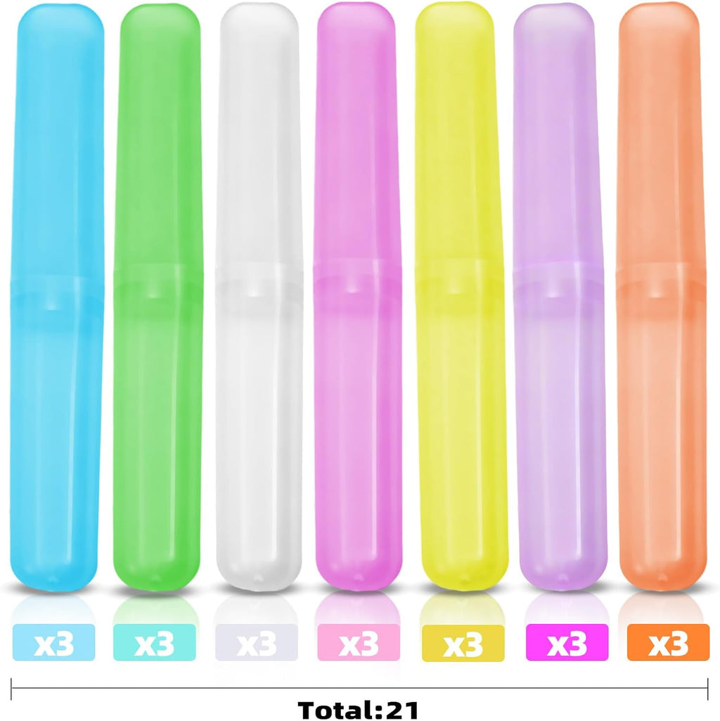 21 Pcs Travel Toothbrush Holders,Plastic Toothbrush Case,7 Colors