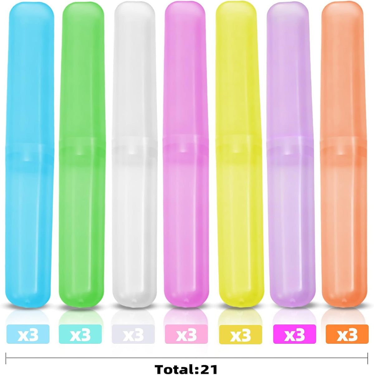 21 Pcs Travel Toothbrush Holders,Plastic Toothbrush Case,7 Colors