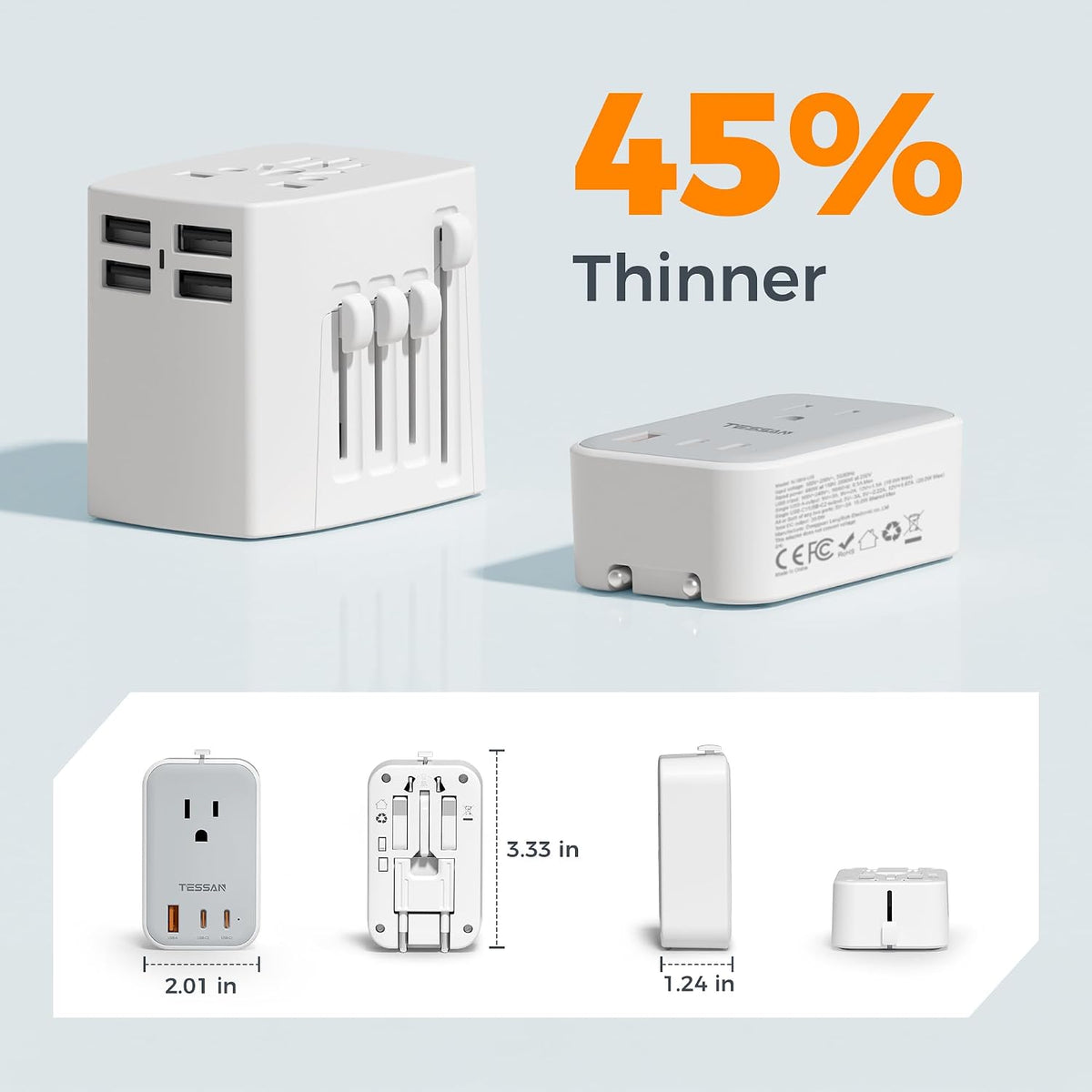 TESSAN Universal Travel Adapter, Grey