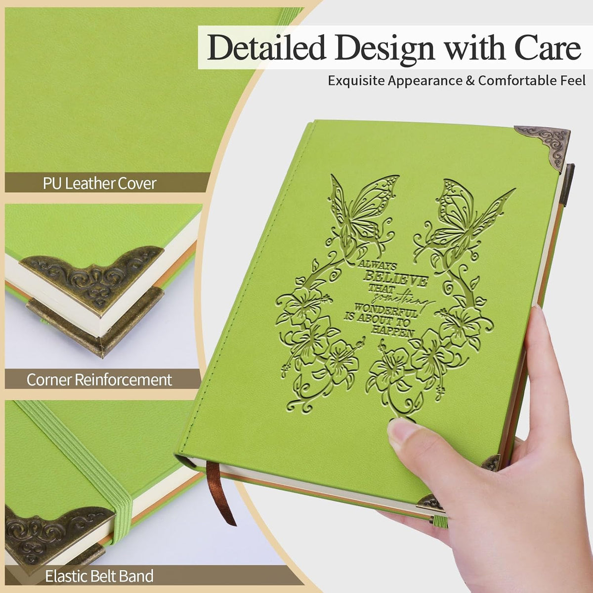Butterfly Gifts for Women Men Butterfly Journal Floral Writing Notebook Encouragement Gift Inspirational A5 Light Green Notebooks for Work Travel School（Butterfly Believe - Light Green）