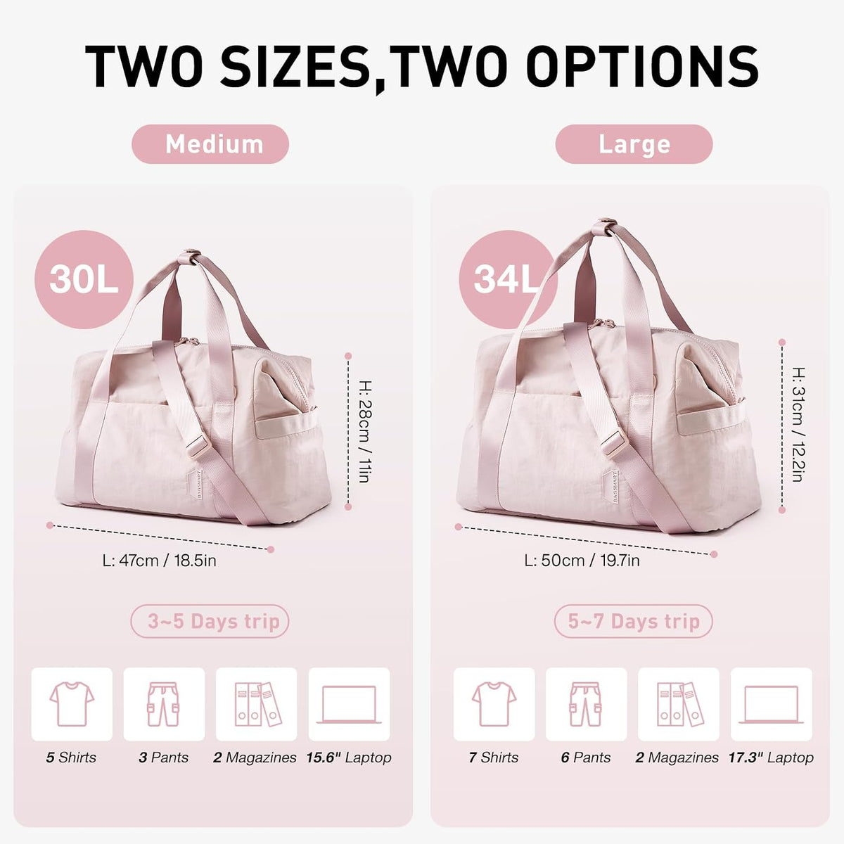 BAGSMART BAGSMART Gym Bag for Women, Carry on Weekender Overnight Bag, Travel Duffel Bags with Trolley Sleeve, Personal Item Travel Bag Tote Bag Workout Dance Bag(Light Beige-Large)
