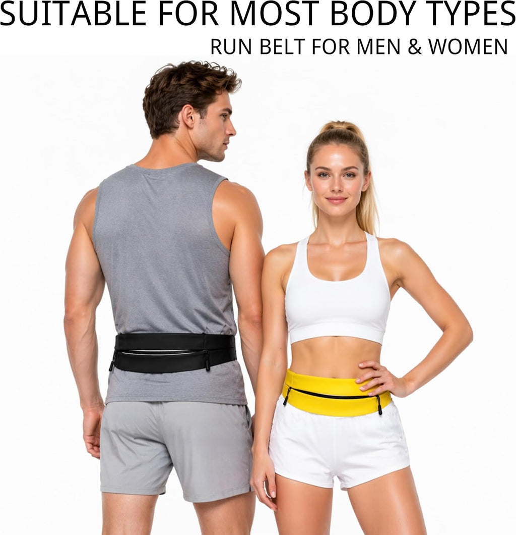 Running Belt for Men Women, Water-resistant Fanny Pack with 3 Zipper Pockets & Reflective Safety Strips, Adjustable Waist Pack Jogging Pouch for Phone, Keys & Essentials (Black, X-Large)
