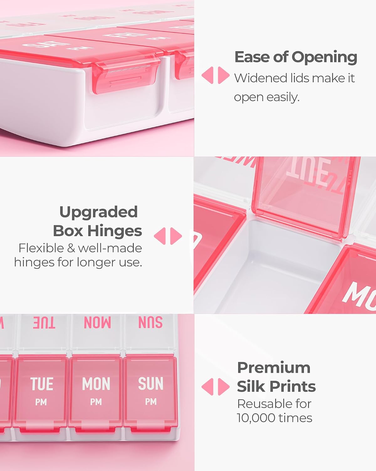 AMOOS Weekly Pill Organizer 2 Times a Day, Large Compartments, BPA-Free