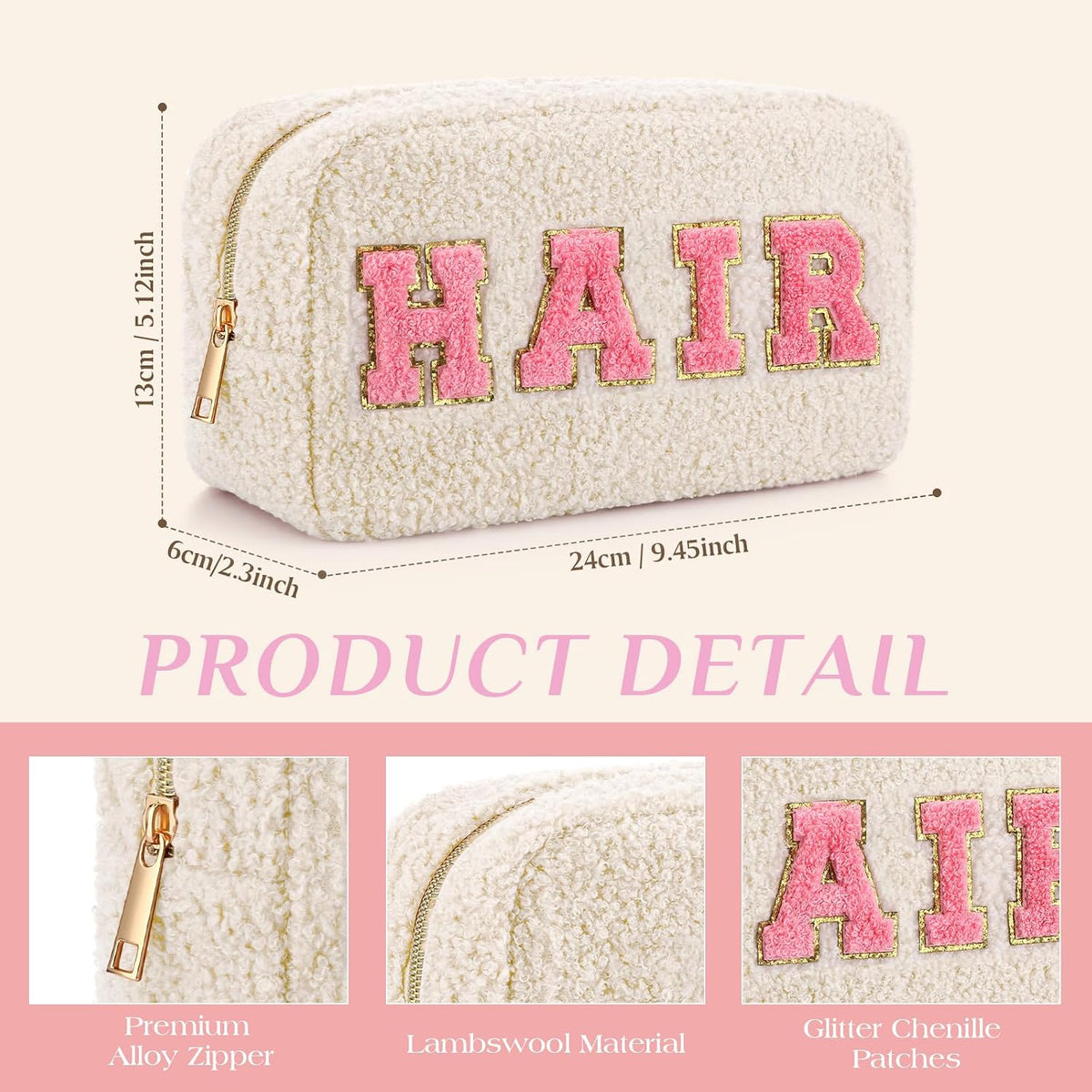 Paterr 4 Pcs Preppy Makeup Bags Chenille Letter Patches, Pink Colors