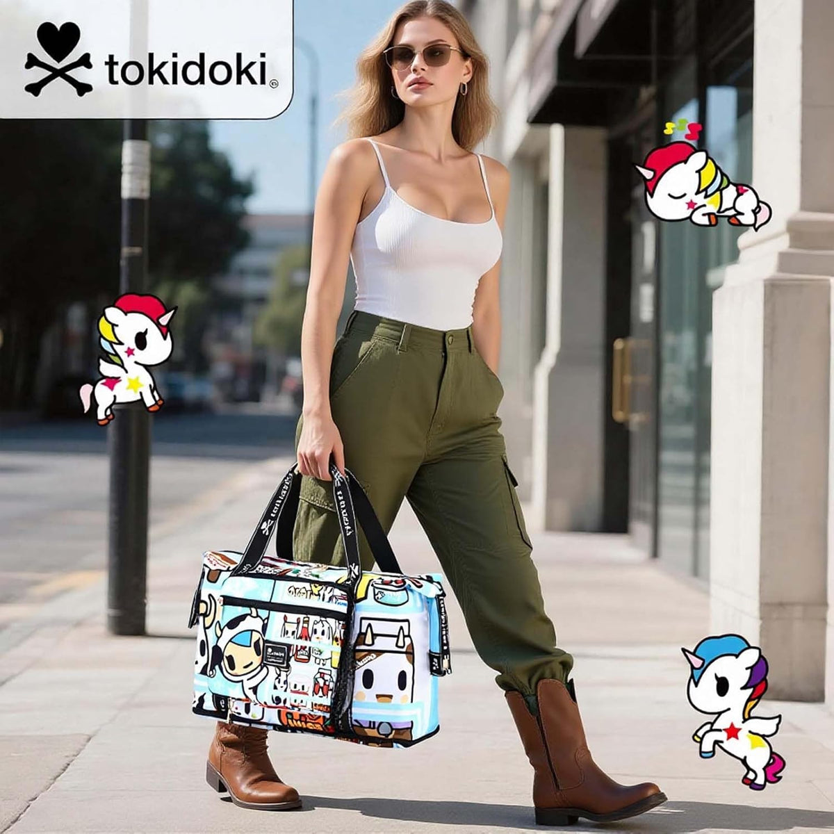 Tokidoki Unicorno Foldable Duffle Bag for Travel, 40L Expandable Weekender Bags with Trolley Sleeve Overnight Bags for Travelling (Blue)