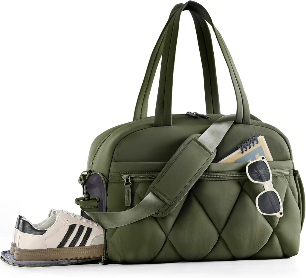 Women's Duffle Gym Bag, Carry-On Shoe Compartment for Weekender Overnight