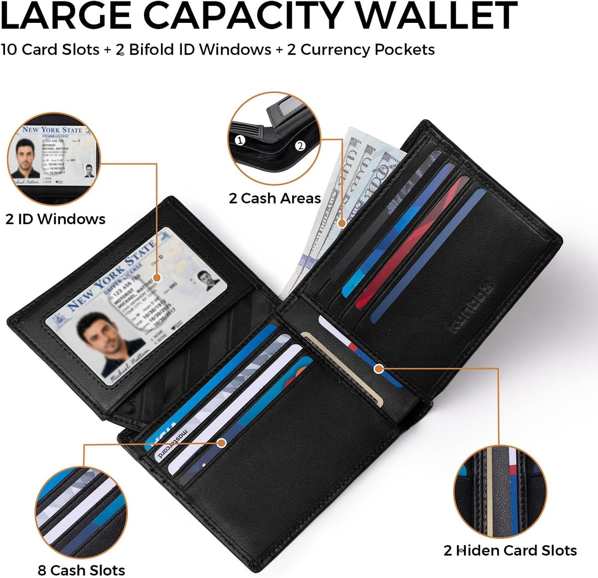 RUNBOX Wallet for Men Leather RFID Blocking Bifold Front Pocket Wallet