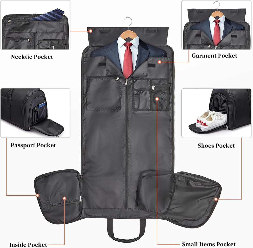 S-ZONE 50L Convertible Travel Garment Bag Carry on Garment Duffel Bag for Men Women 2 in 1 Hanging Suitcase Suit Business Travel Bag, Black