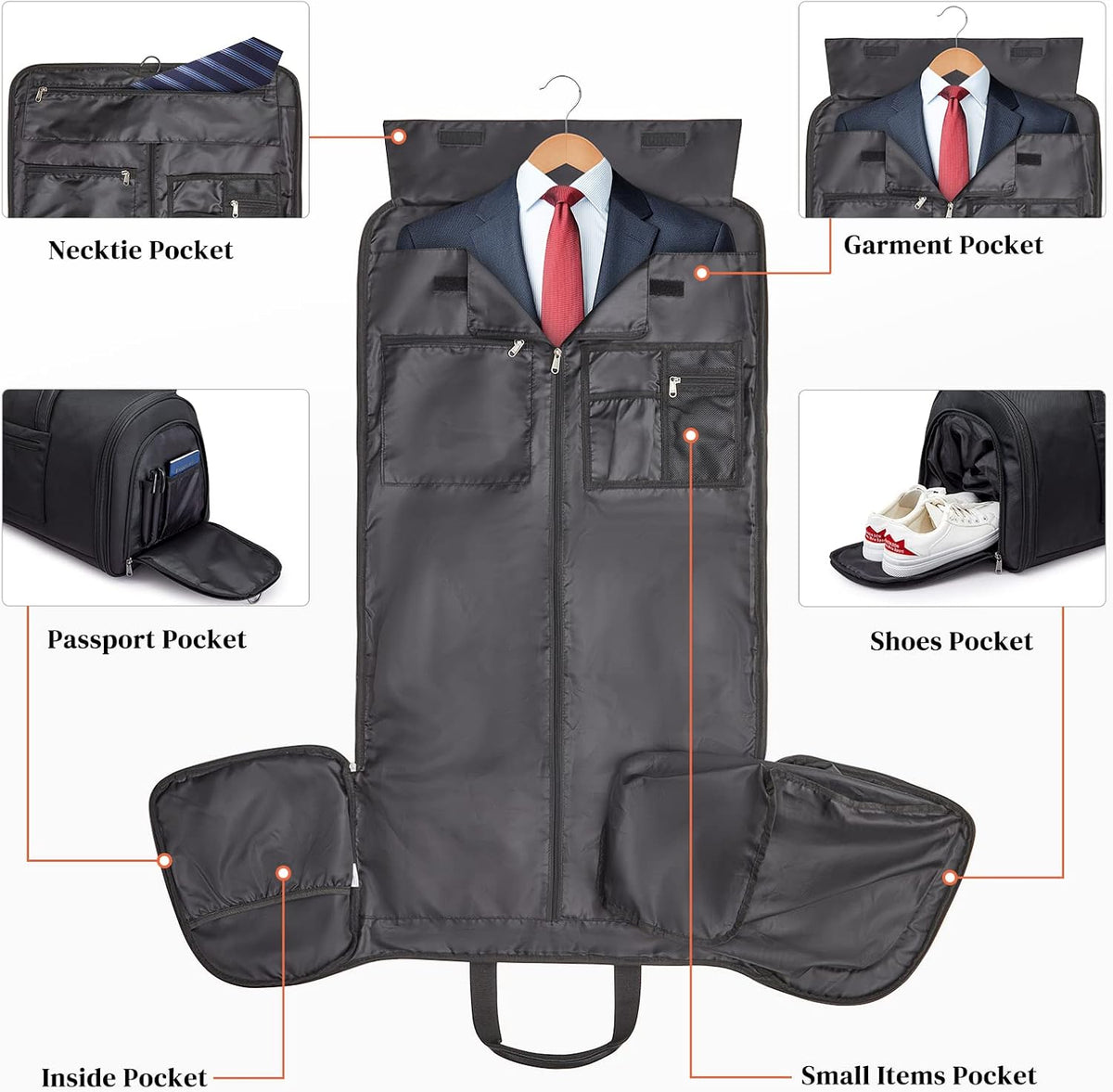 S-ZONE 50L Convertible Travel Garment Bag Carry on Garment Duffel Bag for Men Women 2 in 1 Hanging Suitcase Suit Business Travel Bag, Black
