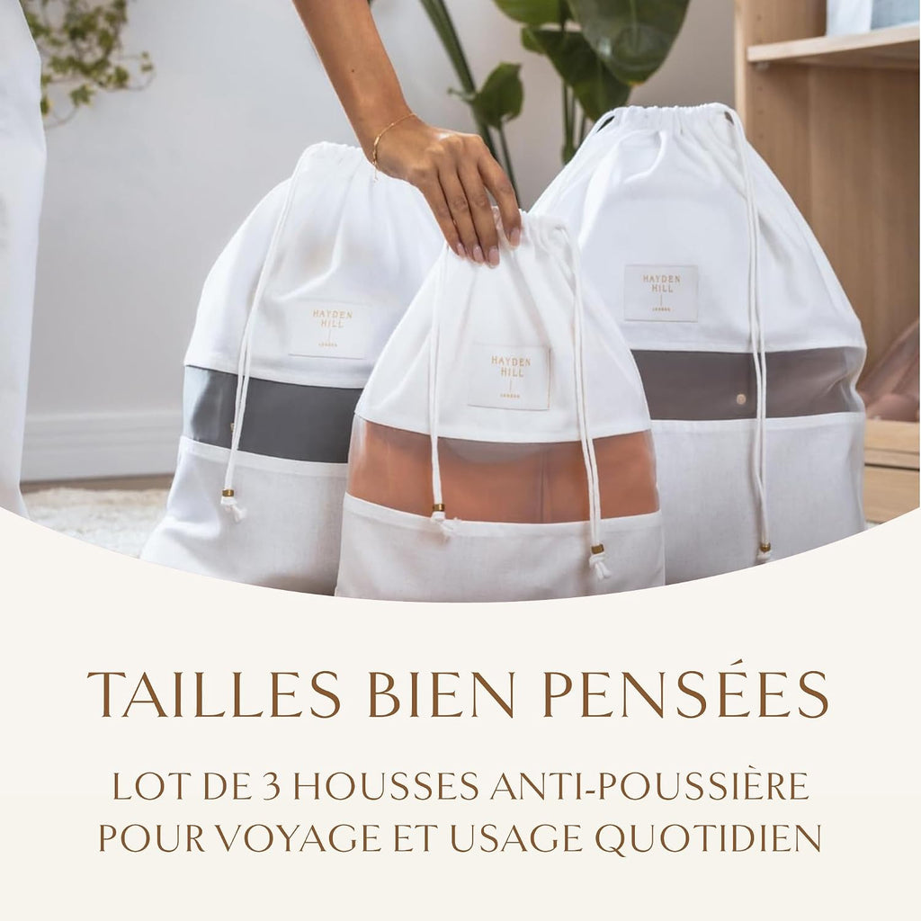Hayden Hill Luxury Organic Cotton Dust Bags for Handbags Small 3 Pack