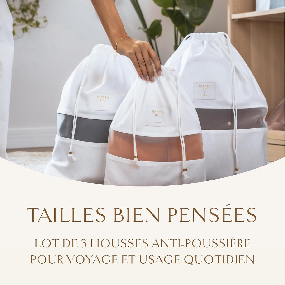 Hayden Hill Luxury Organic Cotton Dust Bags for Handbags Small 3 Pack