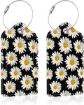 2 Pack Luggage Tag for Suitcase,Daisy PU Leather Suitcase Tags Identifiers with Privacy Name Address Labels and Steel Loop for Women Men Travel